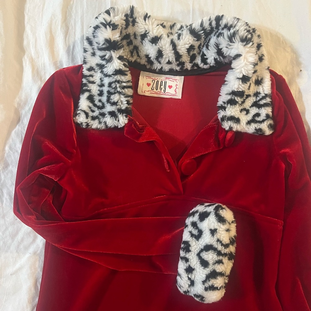 Red Velvet Dress with Faux Dalmatian Accents